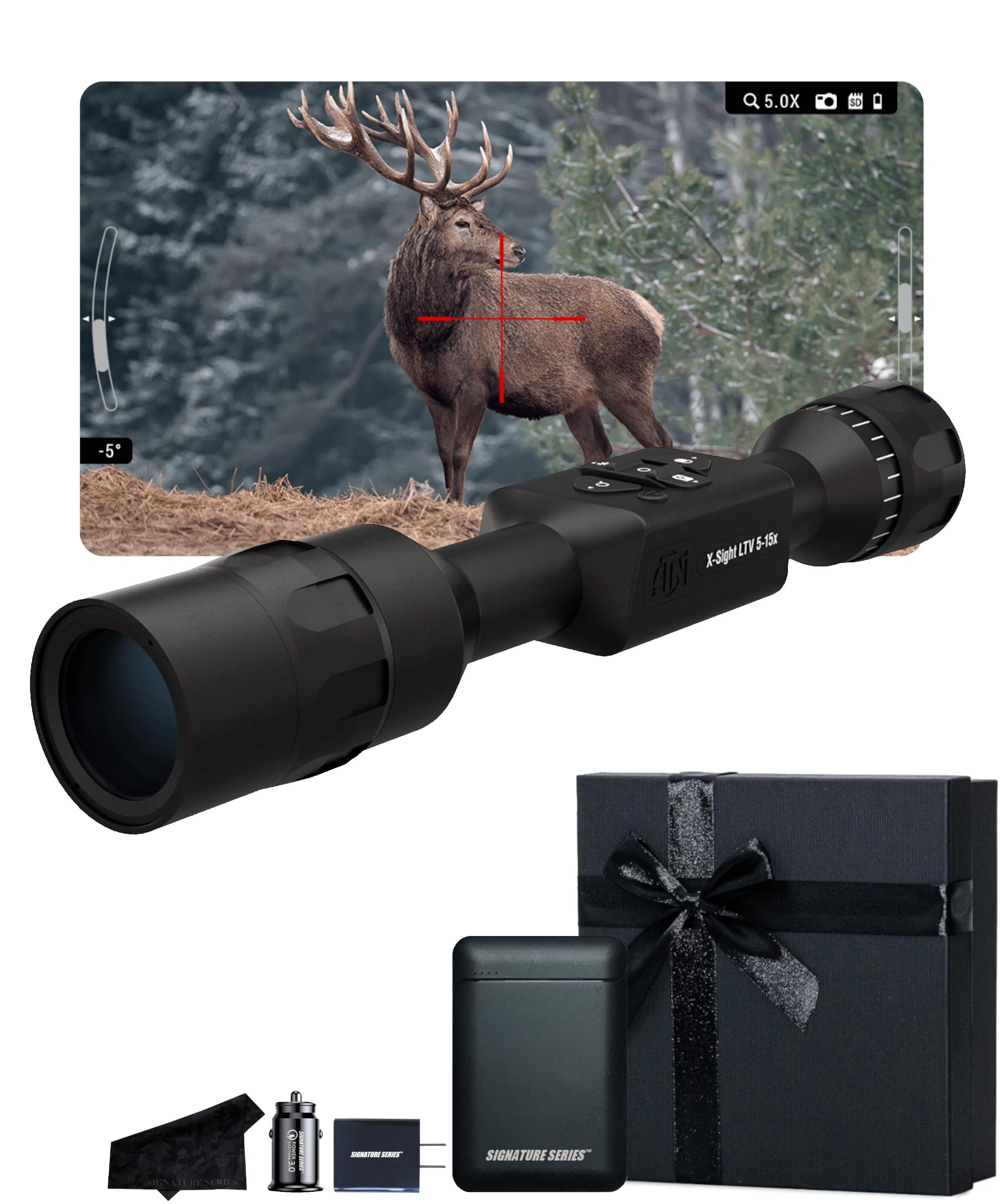 ATN X-Sight LTV Smart HD Day & Night Vision Scope with QHD+ 2688x1944 Sensor | One Shot Zero, 720p Video Recording, Ultra Lightweight, Low Power Consumption | Exclusive Signature Series Kit
