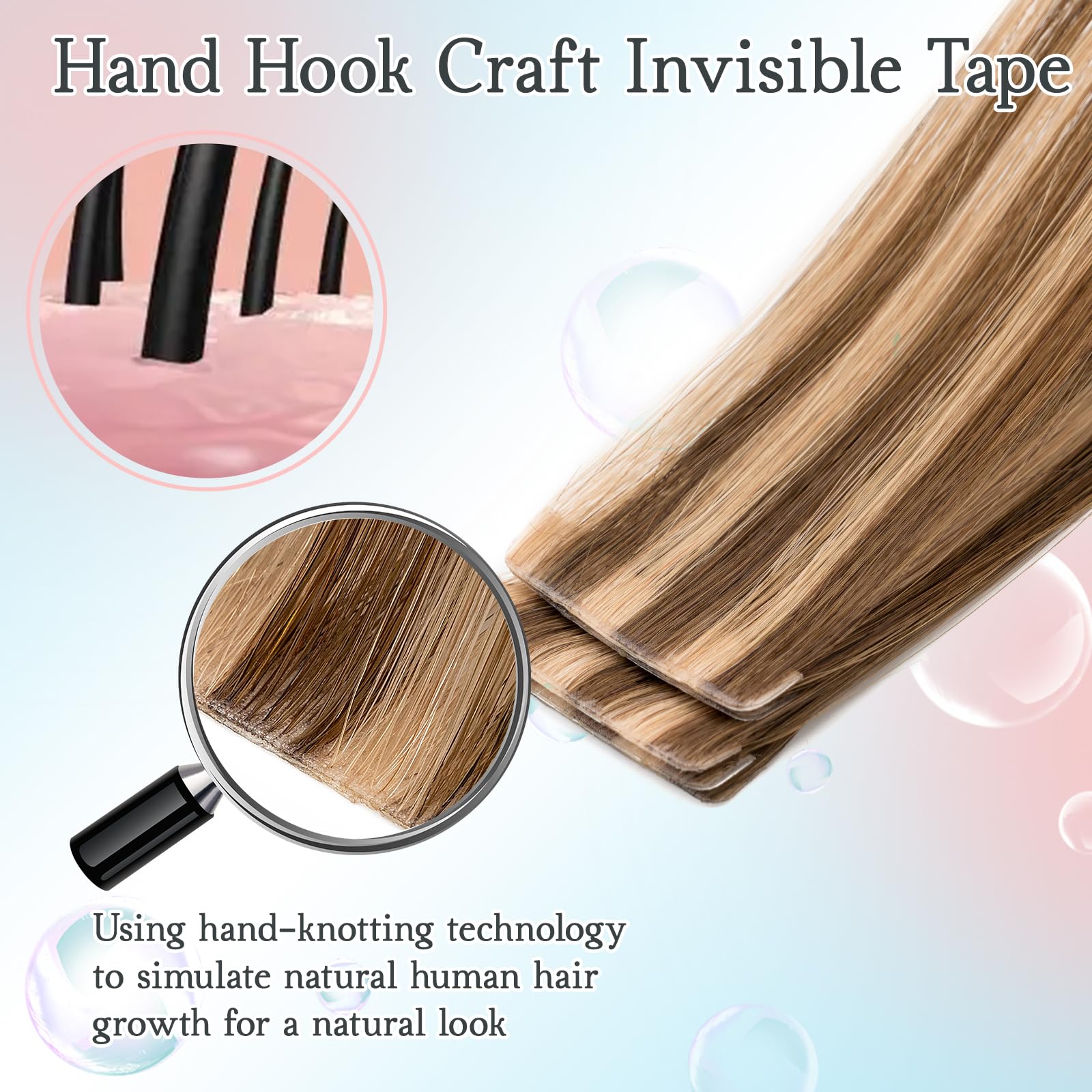 TESS Tape In Hair Extensions Human Hair Invisible Highlighted Injected Tape Seamless Real Hair Straight 10 Pcs 25G - Image 2