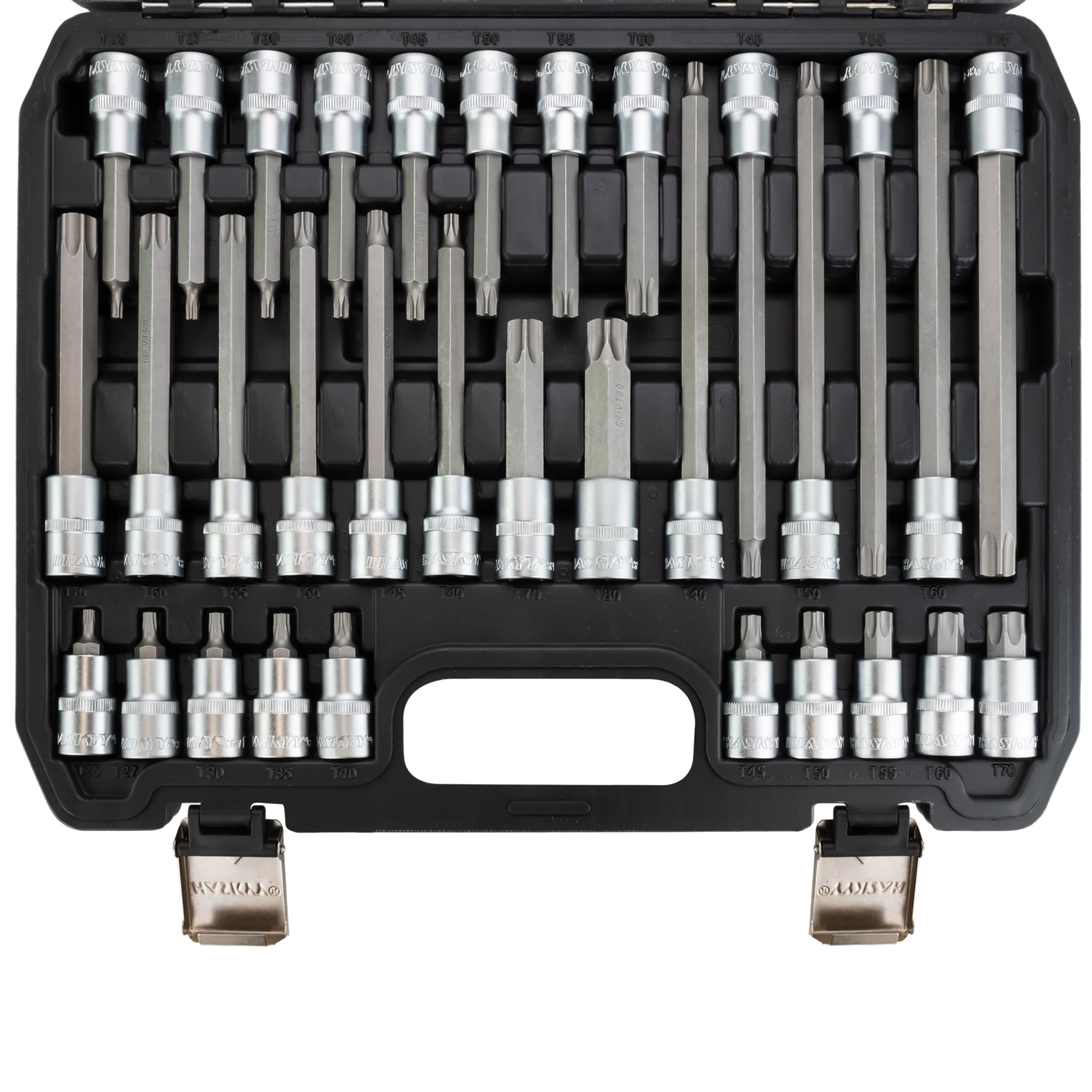 HASKYY 32 pezzi Set Inserti Torx set T25-T80 di chiavi a bussola Torx Acciaio Bit Socket Tool Kit imposta