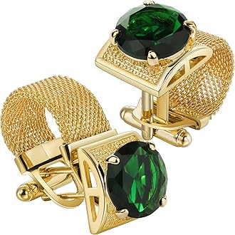 HAWSONBirthstone Gold Tone Cufflinks for Men with Chain Shirt cuff links Wedding Business Birthday Christmas Gifts for Men