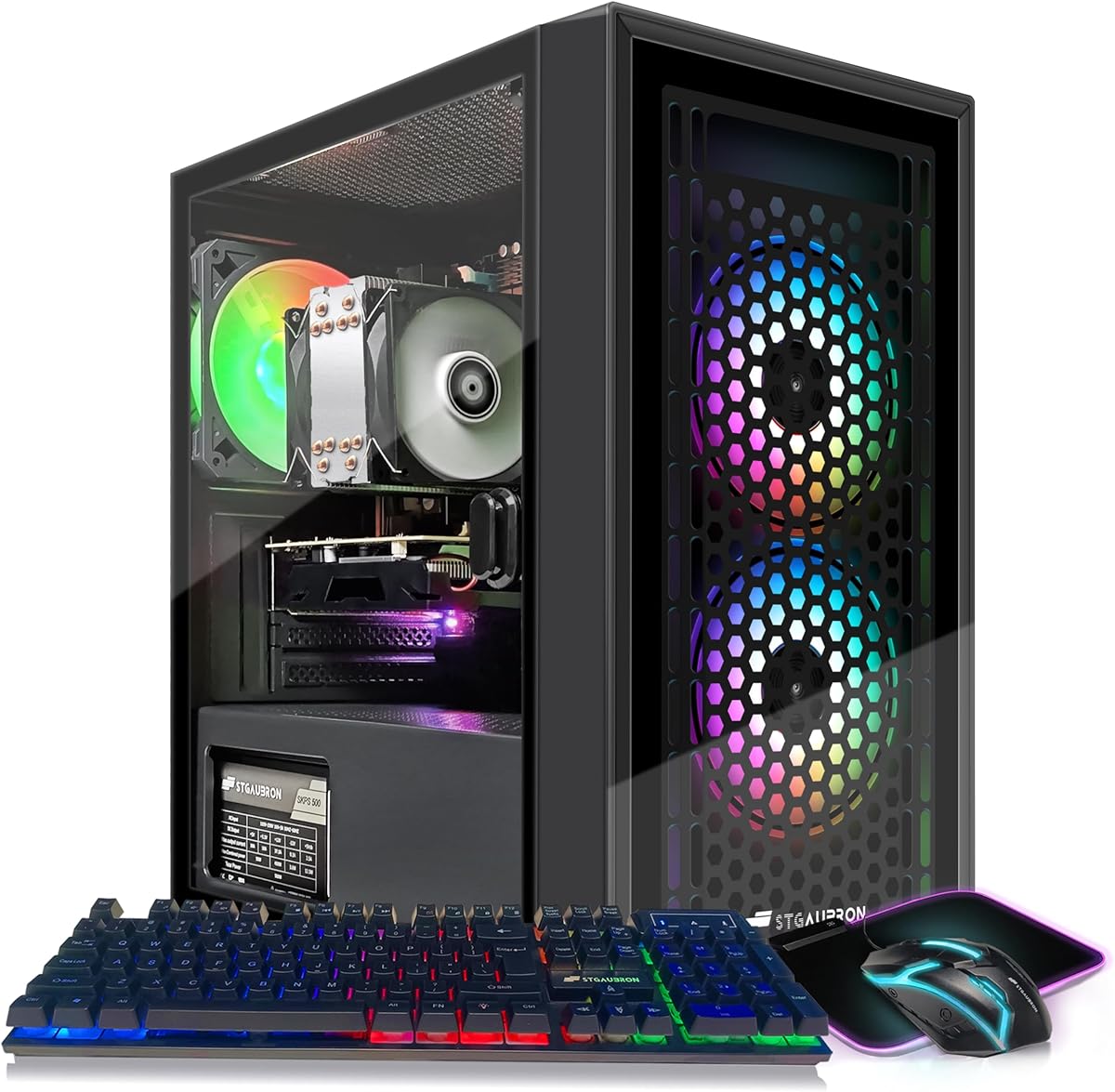 STGAubron Gaming PC Desktop Computer, Intel i7 Xeon E5 3.0GHz, Radeon RX 550 4G, 16GB RAM, 512GB SSD, 600M WiFi, BT 5.0, RGB Fan x3, Windows 11 Home : Everything Else
