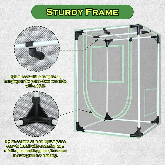 2x2 Grow Tent, 24x24x36 600D Mylar Hydroponic Growing Tents | Observation Window, Removable Floor Tray, 100% Reflective Mylar Interior, Sturdy Frame for Plant Growing