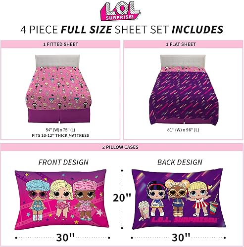 Miniatura 4 de Franco Juego de sábanas de microfibra súper suave para niños, tamaño matrimonial, LOL Surprise