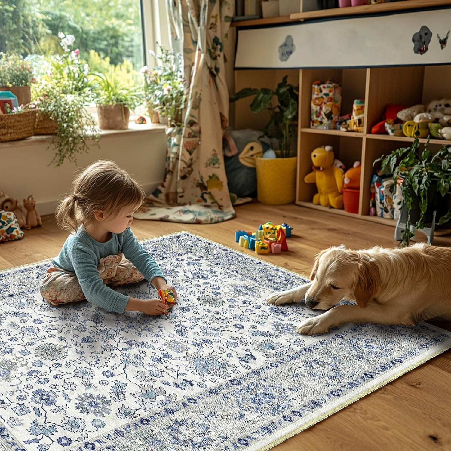 Area Rugs for Living Room 5x7,Machine Washable Non Slip Vintage Retro Rugs, Low Pile Lightweight Soft Rug for Bedroom, Dining Room,Home Office for Entrance Coffee Table