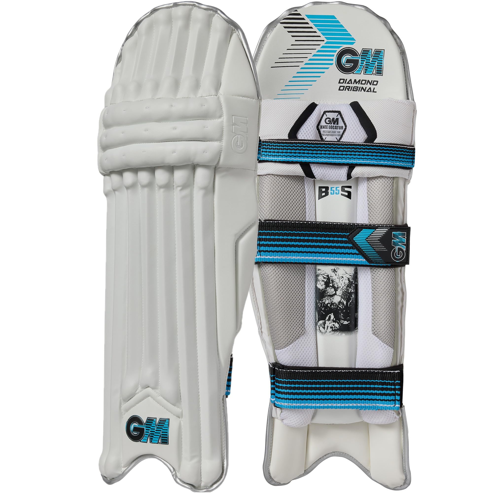 GM | Ben Stokes Diamond Original Cricket Batting Pads | Traditional Cotton & Cane | Large Adult Right Handed - 19" From Top of Instep to Middle of Knee | Approx 2.05 kg per Pair | 1 Pair | White