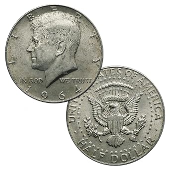 USA $1 Face 90% Silver John Kennedy JFK Half Dollar Coin - Authentic Circulated Condition