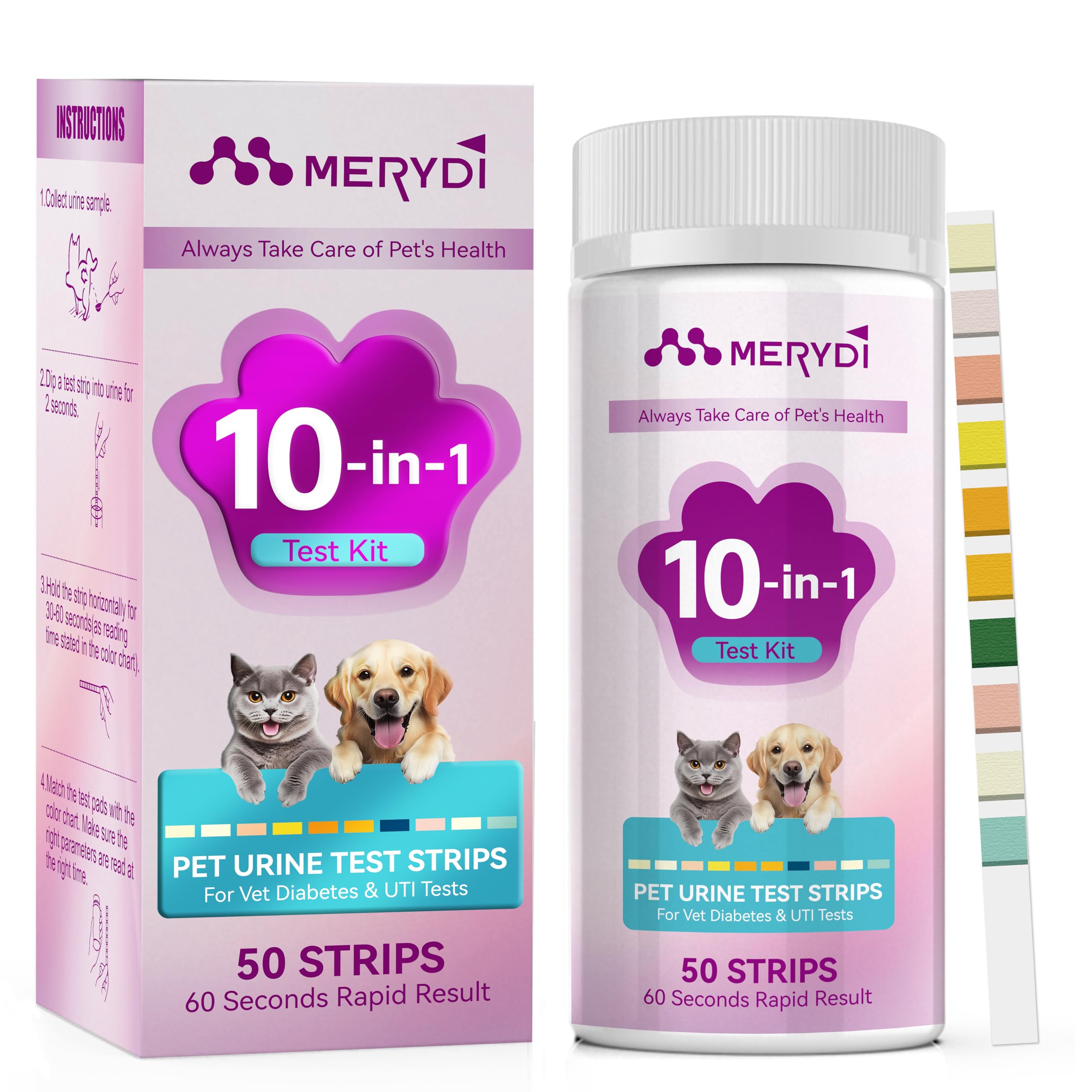 Dog &amp; Cat Urine Test Strips, 10 Way Pet Urinalysis Testing Kit