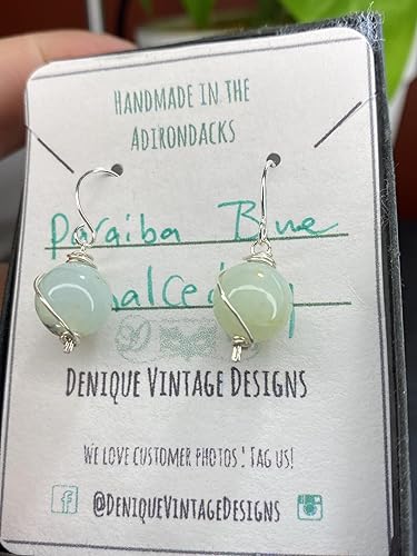Vista 7 de Paraiba - Aretes colgantes de calcedonia azul de 0.394 in en acero, cobre, bronce, hierro negro, titanio, plata esterlina, oro de 14 quilates, oro