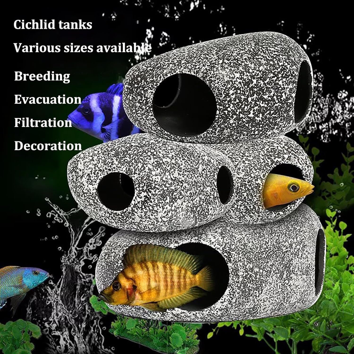 Aquarium Stone Hideaway Decor,Resin Cichlids Rock Decor Realistic Betta Hideout Shelter Cave Fish Tank Ornament for Shrimp Short Bream,4 in 1