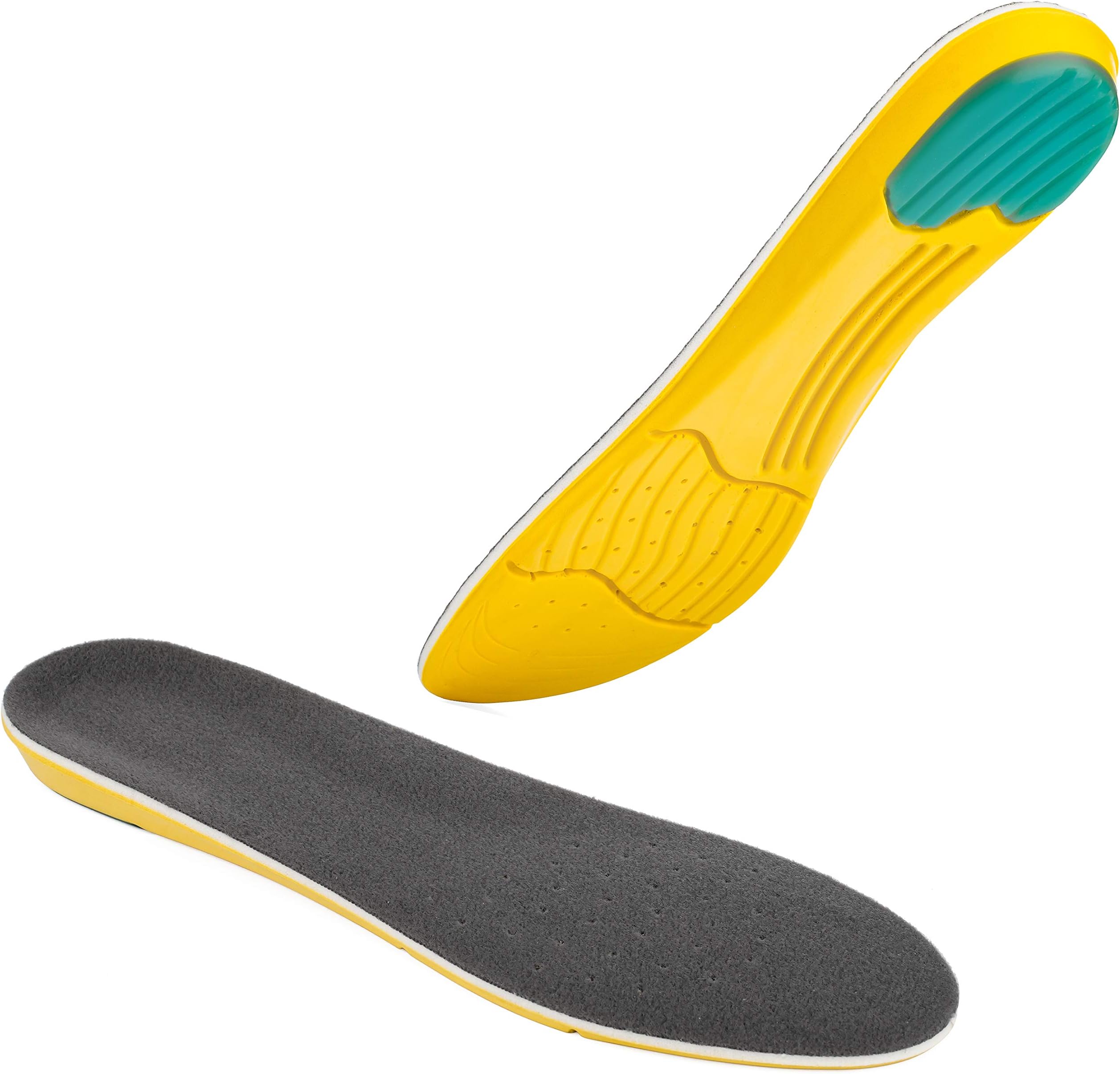 Orthotic Plantar Fasciitis Memory Foam Comfort Elevator Shoe Insole 1/2 Inch Height Increase (Yellow) Excellent Shock Absorption and Cushioning Best Insoles for Men n Women for Everyday Use -Large