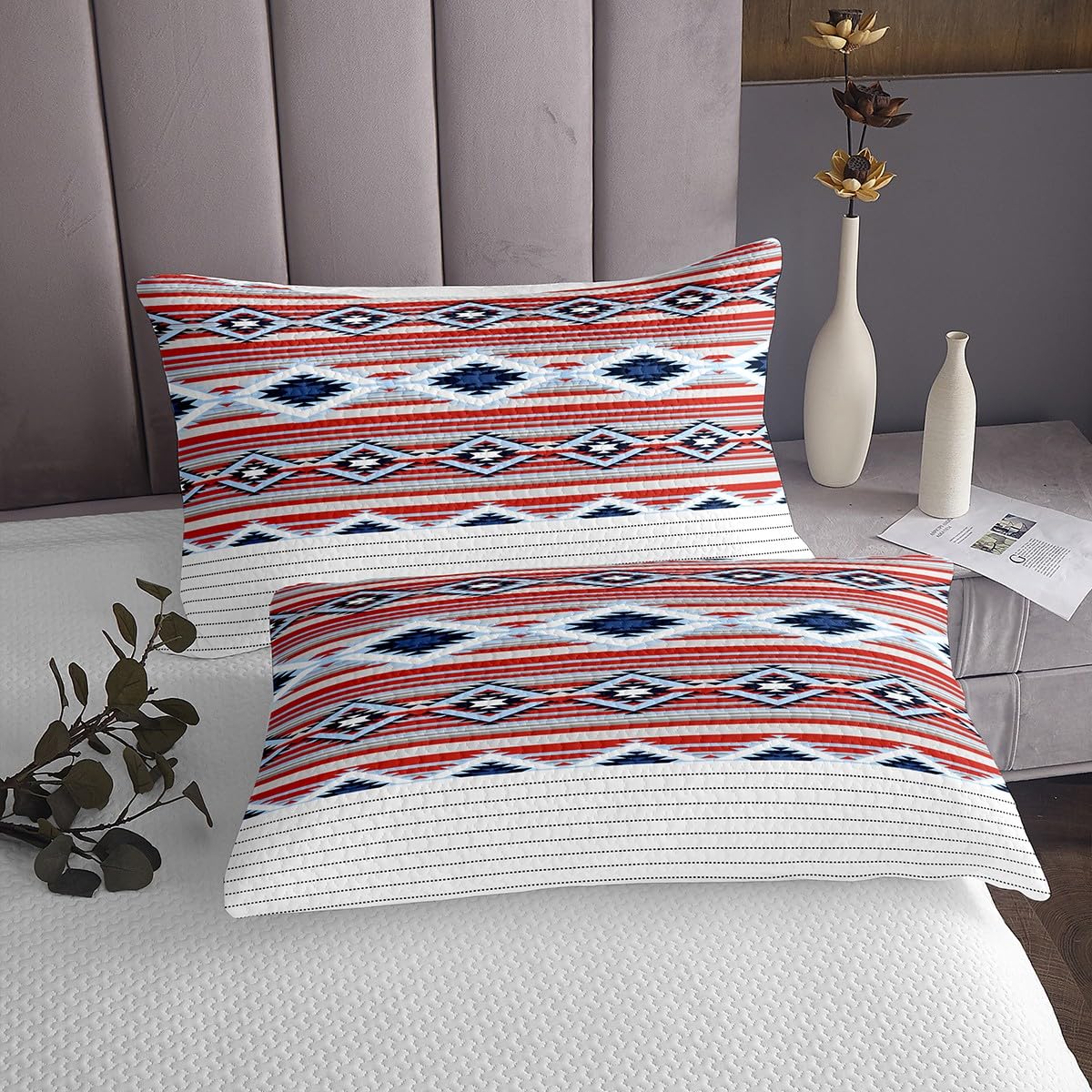 Loussiesd Southwestern zestaw narzut geometryczna pikowana narzuta na łóżko dla dzieci chłopców wystrój pokoju plemienny pikowana narzuta pojedynczy rdzenny amerykański design czerwony niebieski