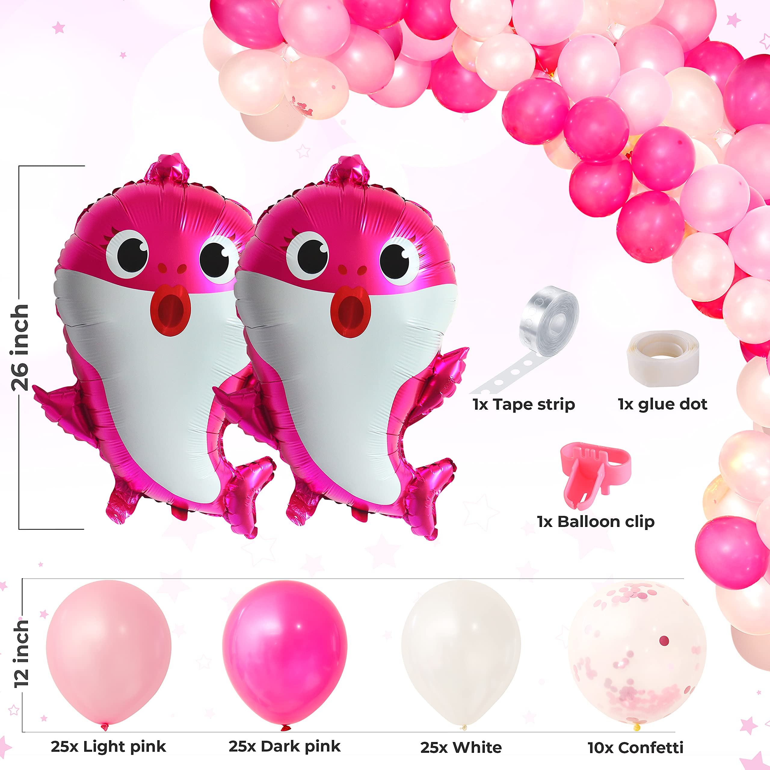 Pink Baby Shark Balloon Garland Arch Birthday Party Decoration Kit for