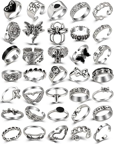 Anillos punk de plata vintage para hombres mujeres y niñas juego de anillos góticos geniales anillo gótico Eboy anillos emo gruesos abiertos