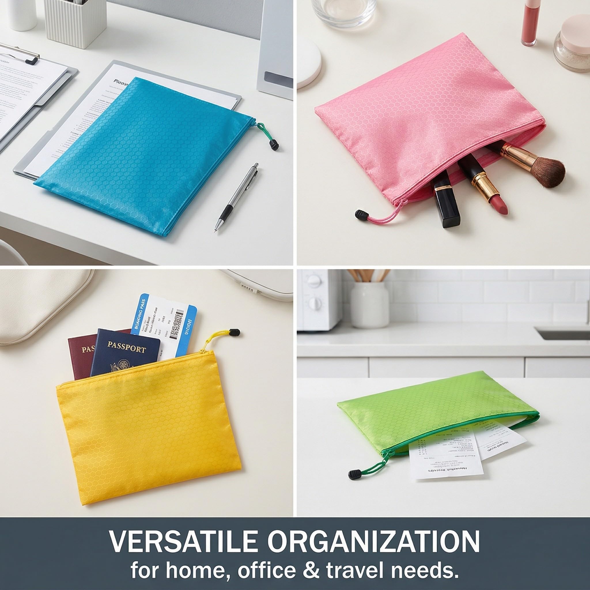 Bolsas impermeables para dinero A5 5 unidades cremallera verde rosa azul morado amarillo