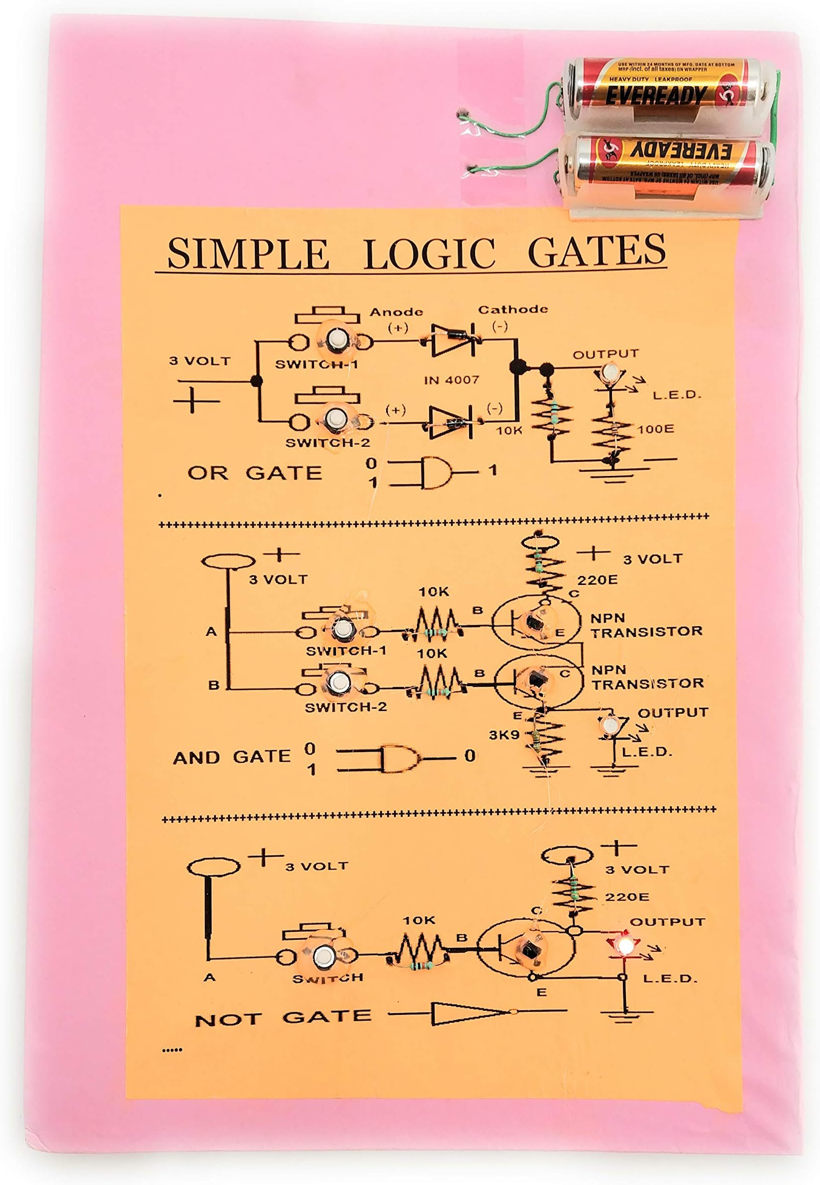 Simple Logic Gates (OR + and + NOT) Demonstration Handmade Project. Ready for Use Pre-Assembled Kit.