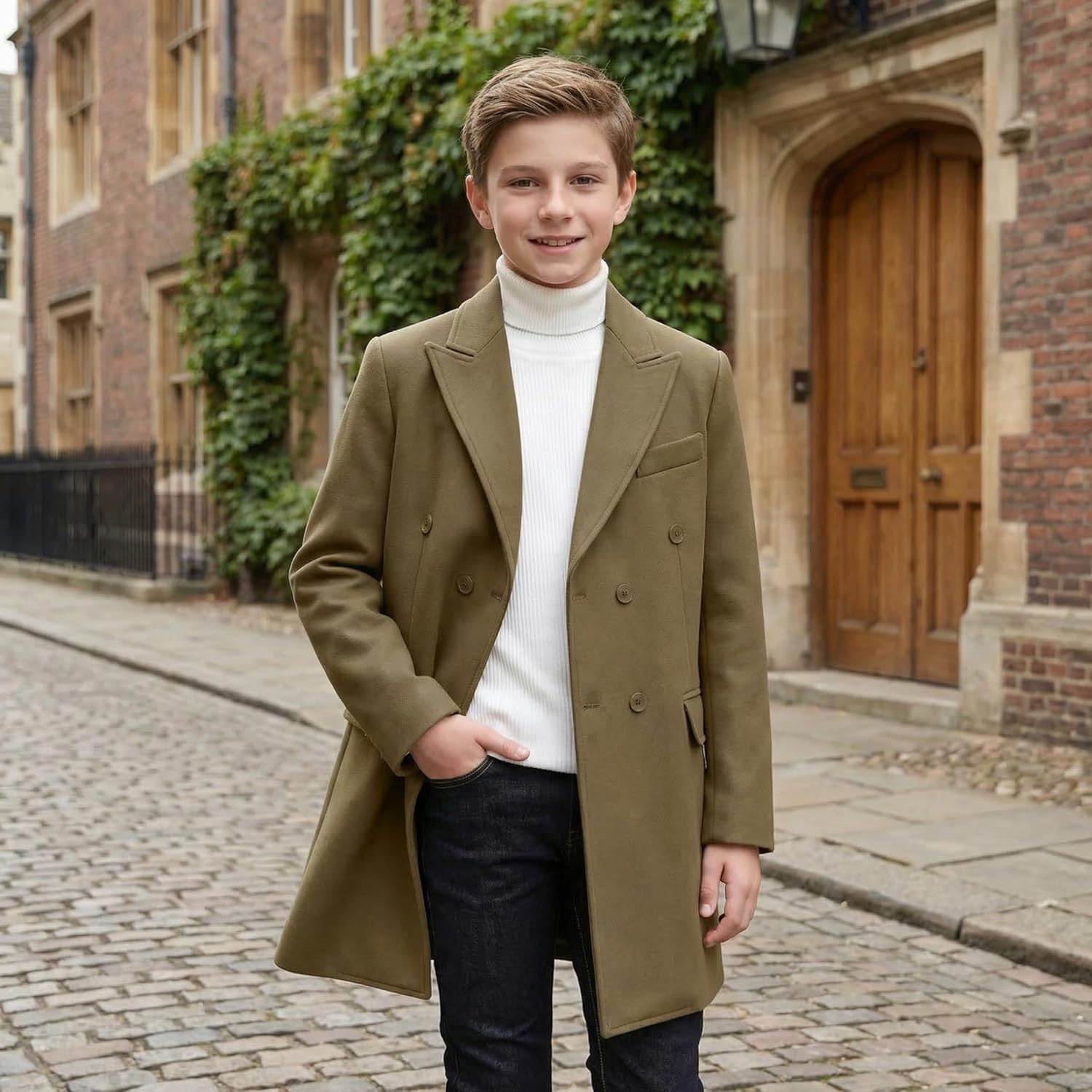 Boys Dress Coat Trench Coats for Boy Kids Winter Classic Pea Coat Jacket Teen Overcoat Causal Blazer Tweed Jackets