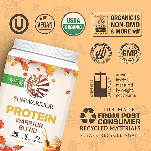 Miniatura 110 de Sunwarrior - Proteína vegana en polvo con BCAA, semillas de cáñamo, libre de gluten, sin OGM, lácteos, soja, azúcar, baja en carbohidratos, sabor