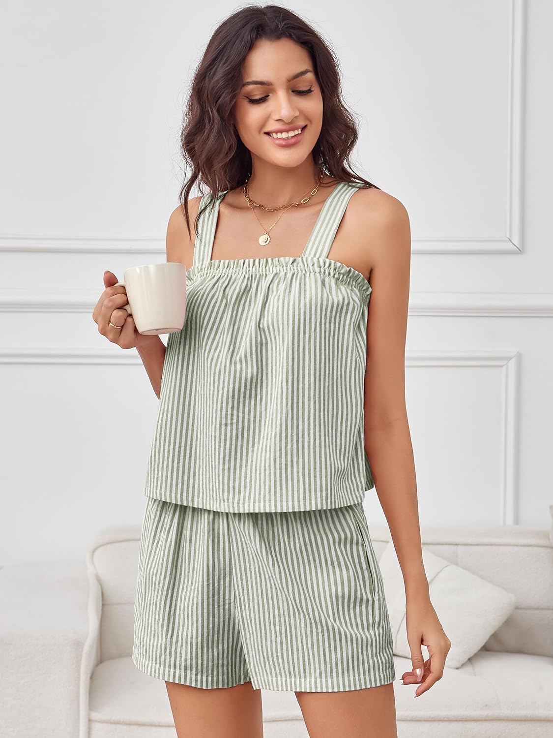 ANRABESS Womens Pajama Sets Striped 2 Piece Pjs Summer Ruffle Cute Tank Top and Shorts Sleepwear 2026 Comfy Soft Lounge Sets - Image 2