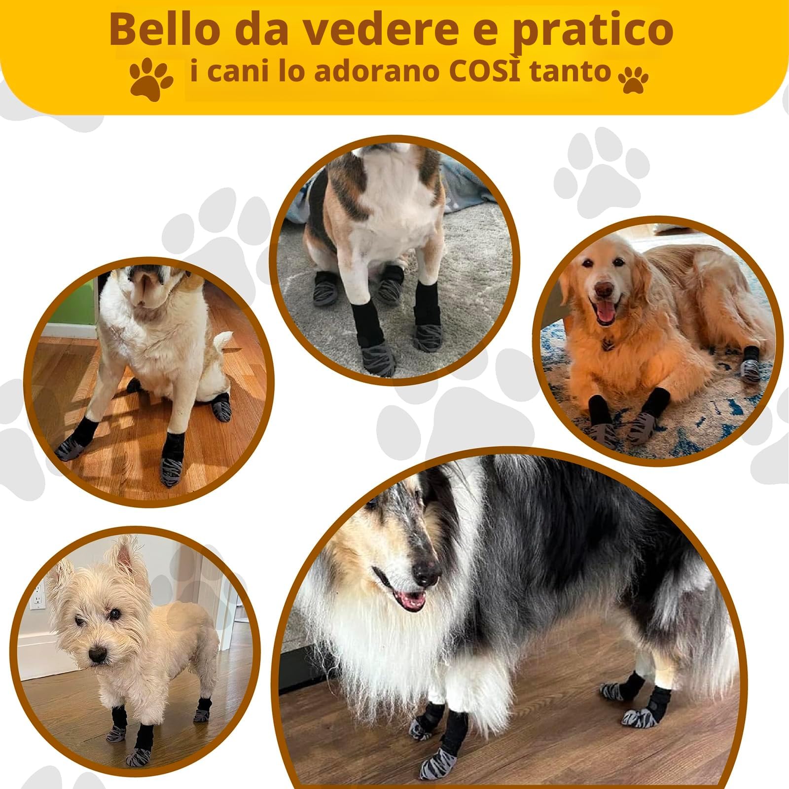 4 pezzi di protezione zampe per cani robusti anti,protettivi calzini per cani, antiscivolo per cani in gomma, con cinghie regolabili per uso interno ed esterno (XL)