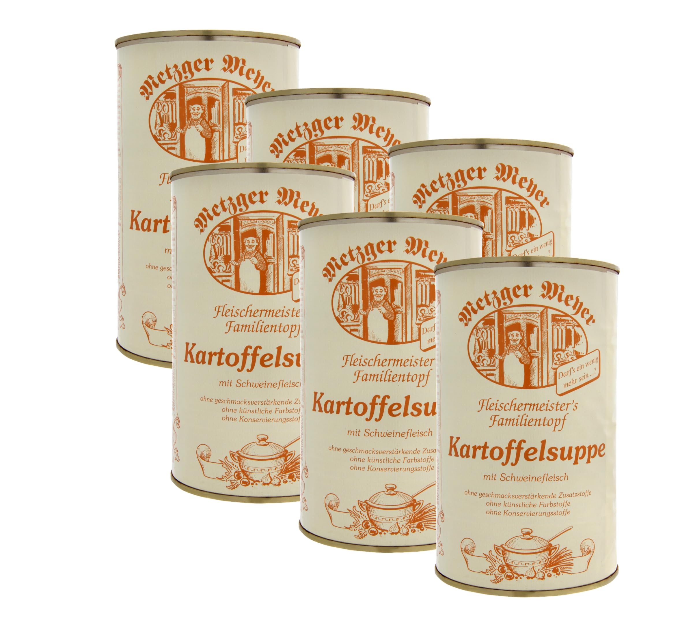 6x Metzger Meyer Kartoffelsuppe 1,16 kg mit Schweinefleisch - Ohne Geschmacksverstärker, ohne künstliche Farbstoffe und ohne Konservierungsstoffe