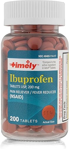 Timely Ibuprofeno 200mg 200 comprimidos Comparado con Advil Tablets Tabletas de alivio del dolor y reductor de fiebre para alivio del dolor de