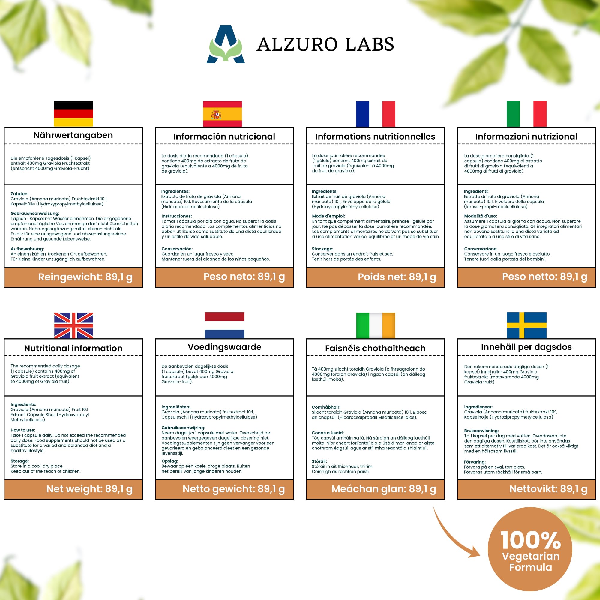 Graviola (Soursop) | 4.000 mg Equivalente | Extracto de Fruta 10:1 400 mg | 180 Cápsulas Veganas | Annona muricata | GMP & Probado por Laboratorio Independiente