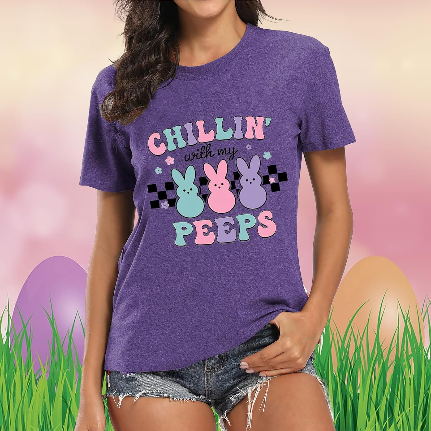 Women Happy Easter Shirts Funny Bunny T-Shirt Rabbit Graphic Tee Tops - Image 4