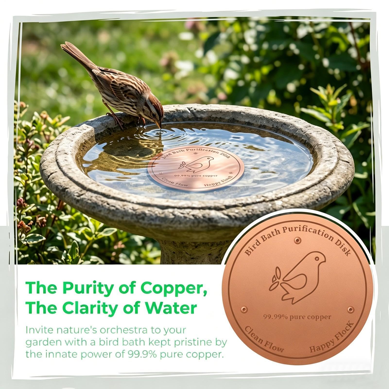 Genérico Copper Bird Bath Disc Cleaner, Triple Point Support Water Plate, Anti Algae Copper Cleaning Disc for Outdoor Birdbath Maintenance, Durable Garden Pond Accessory, Patio Yard Lawn Water