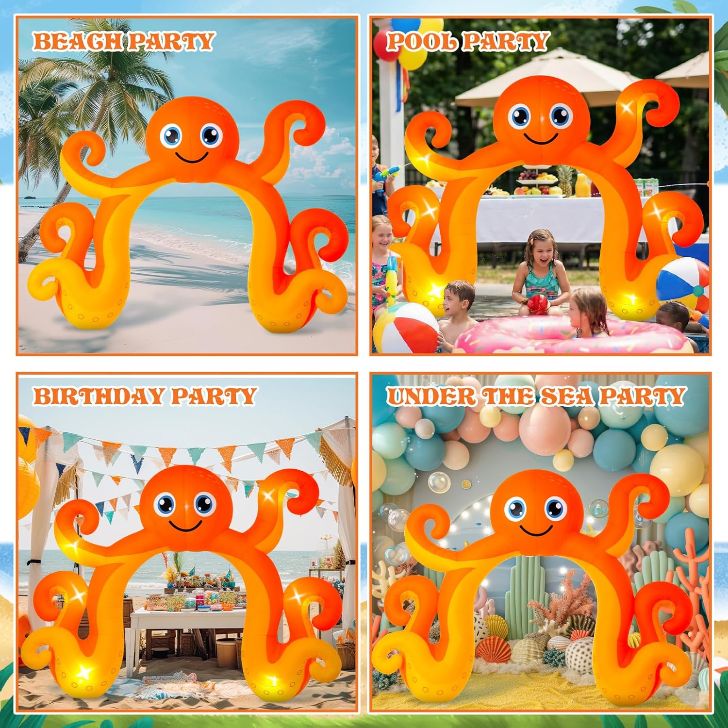 9 FT Octopus Inflatable Arch Giant Outdoor Blow up Decoration with Built-in 6 LED Lights for Under the Sea Party Ocean Theme Beach Pool Baby Shower Birthday Luau Summer Yard Decor