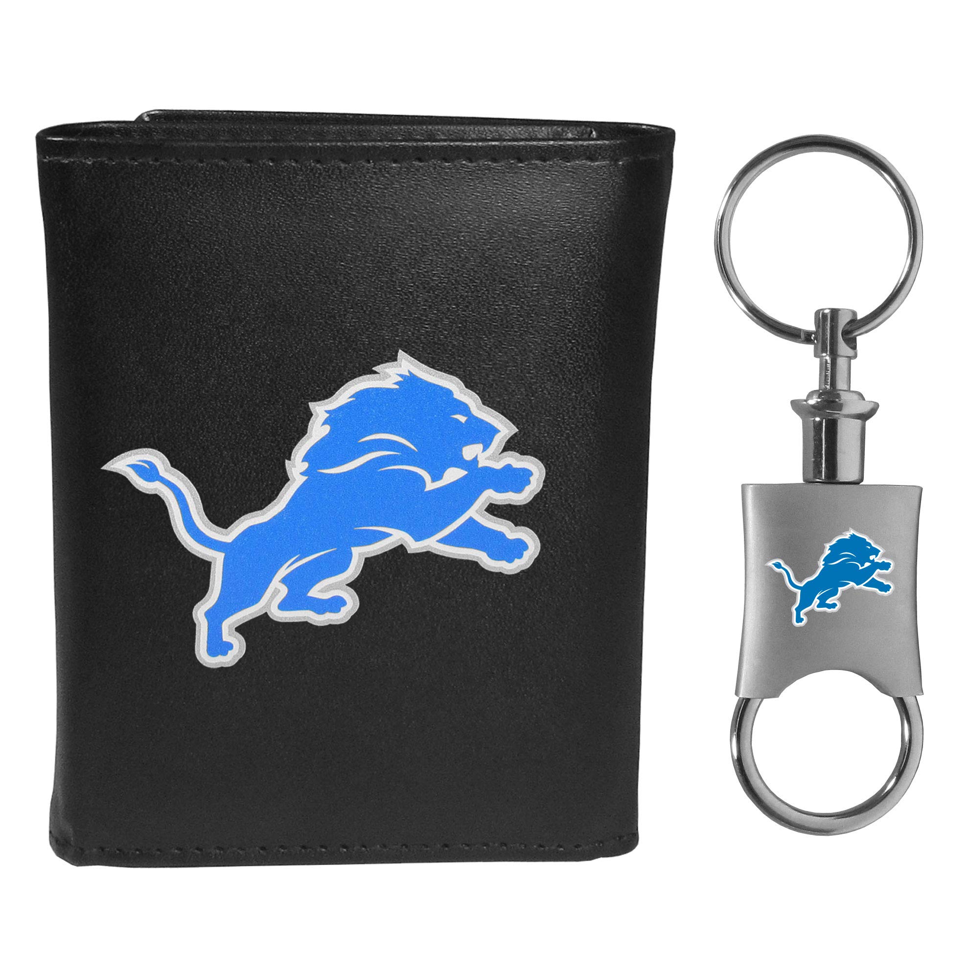 Siskiyou Sports NFL Detroit Lions Mens Leather Tri-fold Wallet & Valet Key Chain, Black, One Size