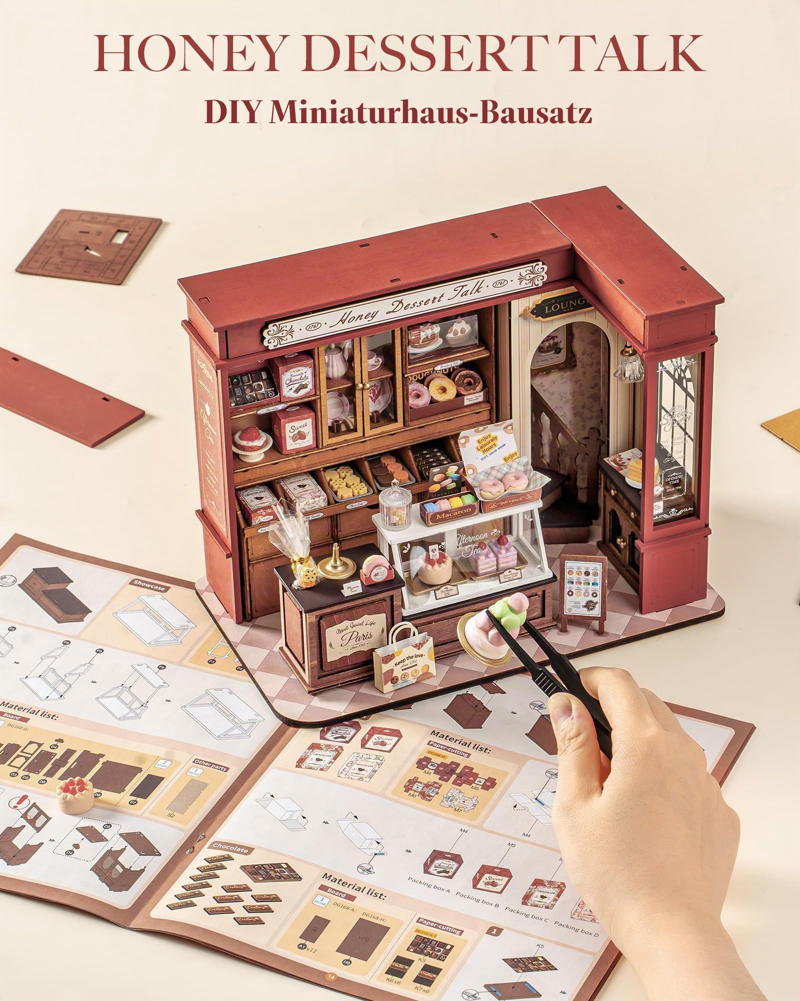 ROBOTIME Miniatur Haus Dessertladen, DIY Miniature House Kit Holz Puppenhaus Modellbau Bausatz Geschenk für Erwachsene und Jungendliche
