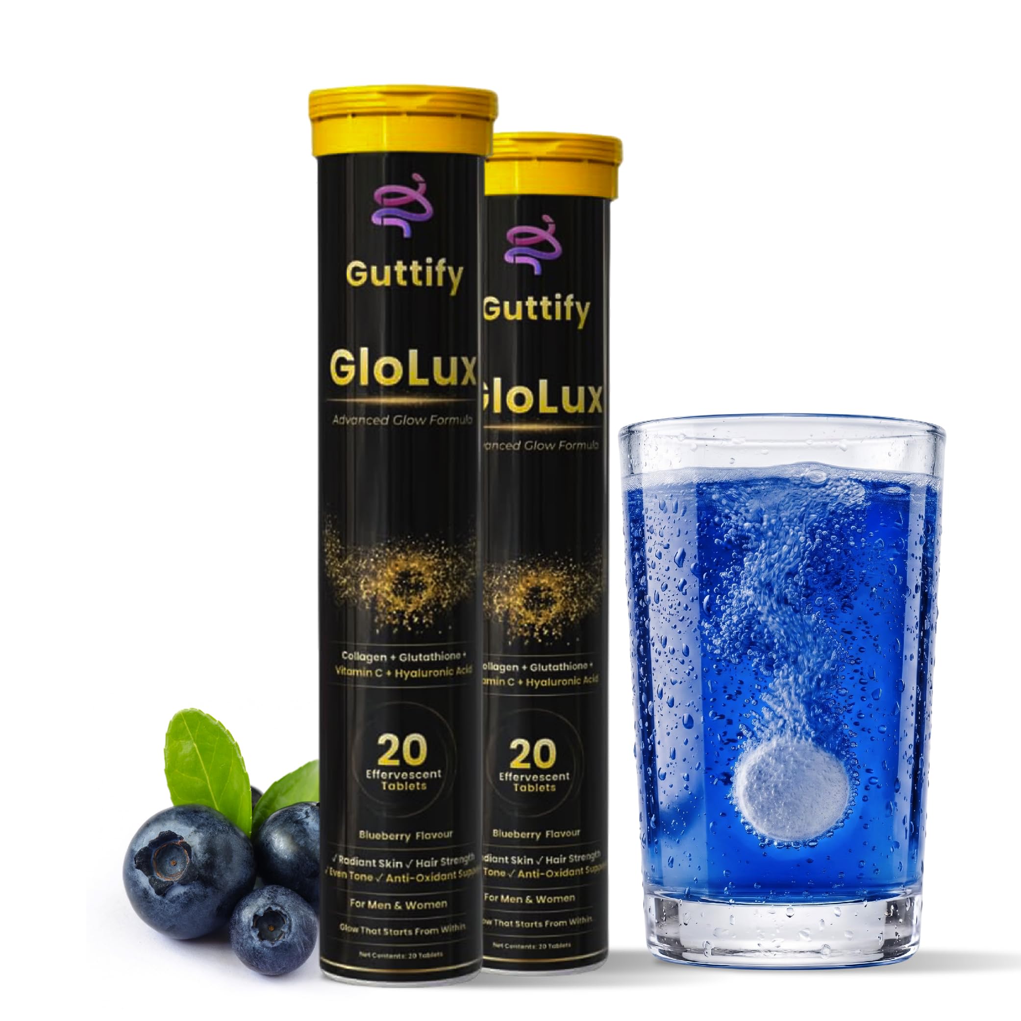 L-Glutathione 500mg Effervescent Tablets | Supports Skin Whitening, Glow & Anti-Aging | Hyaluronic Acid + Vitamin C + Vitamin E | Sugar-Free Skin Brightening Supplement for Women | 20 Tablets (Glolux Blueberry) — Amazon image 13