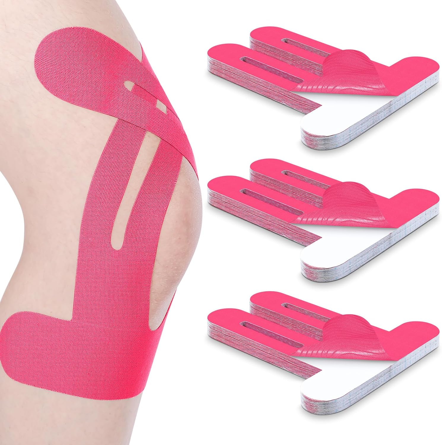 50 Pcs Precut Kinesiology Tape for Knees Pain Relief Elastic Waterproof Athletic Knee Tape for Support Stability Sports(Black)