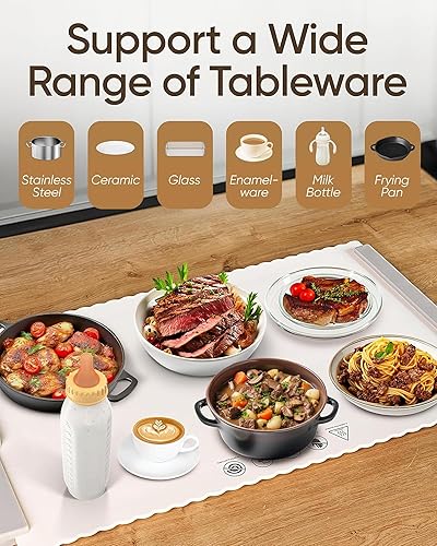 Miniatura 3 de Tapete de calentamiento para alimentos  Bandeja plegable de buffet de 24 x 16 pulgadas con 5 ajustes de temperatura y temporizador automático
