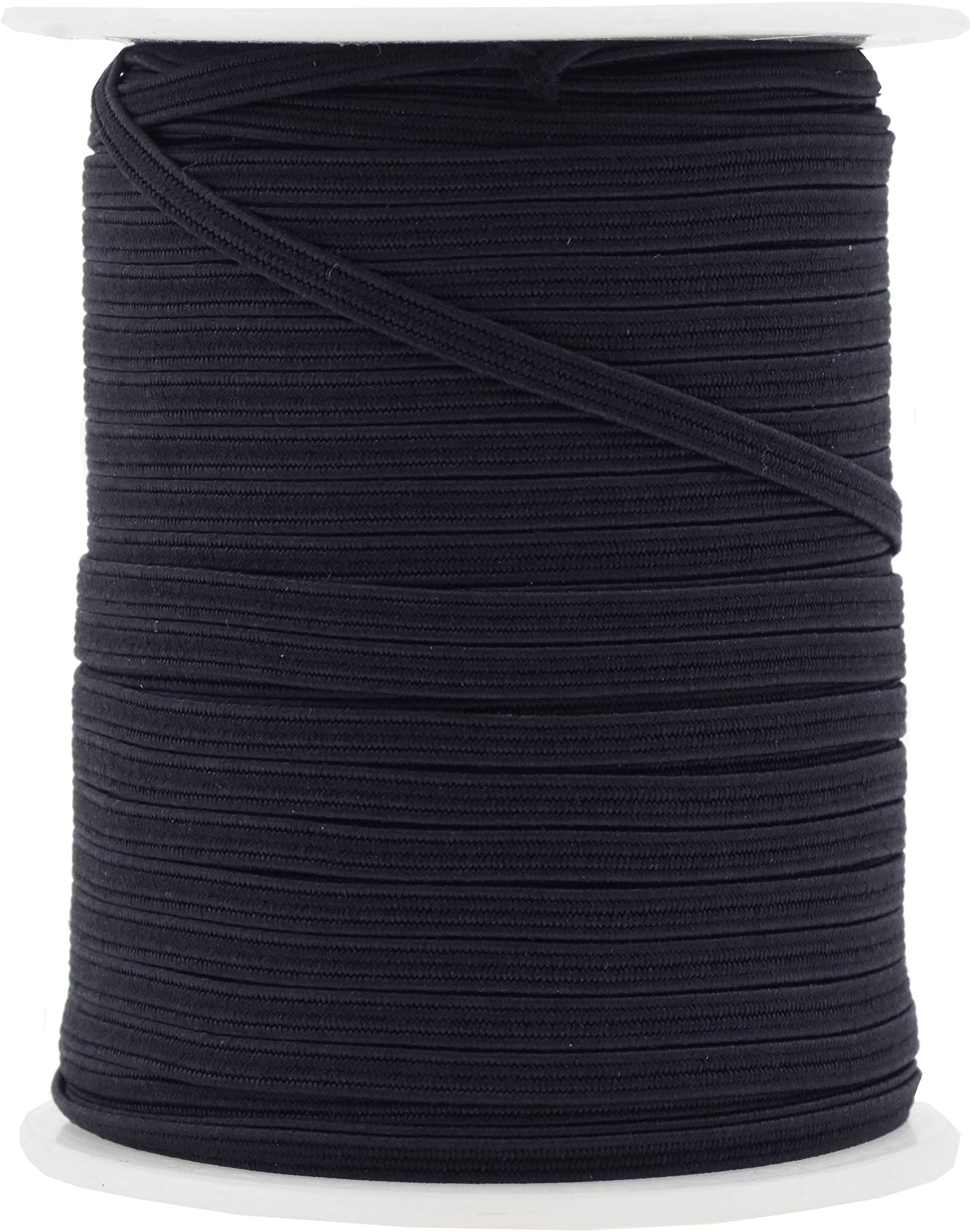Mandala Crafts 3mm 50 Yds Roll of Black Elastic Bands for Sewing - 1/8 Flat Elastics Cord - 1 8 Inch Braided Stretch Straps for Crafting