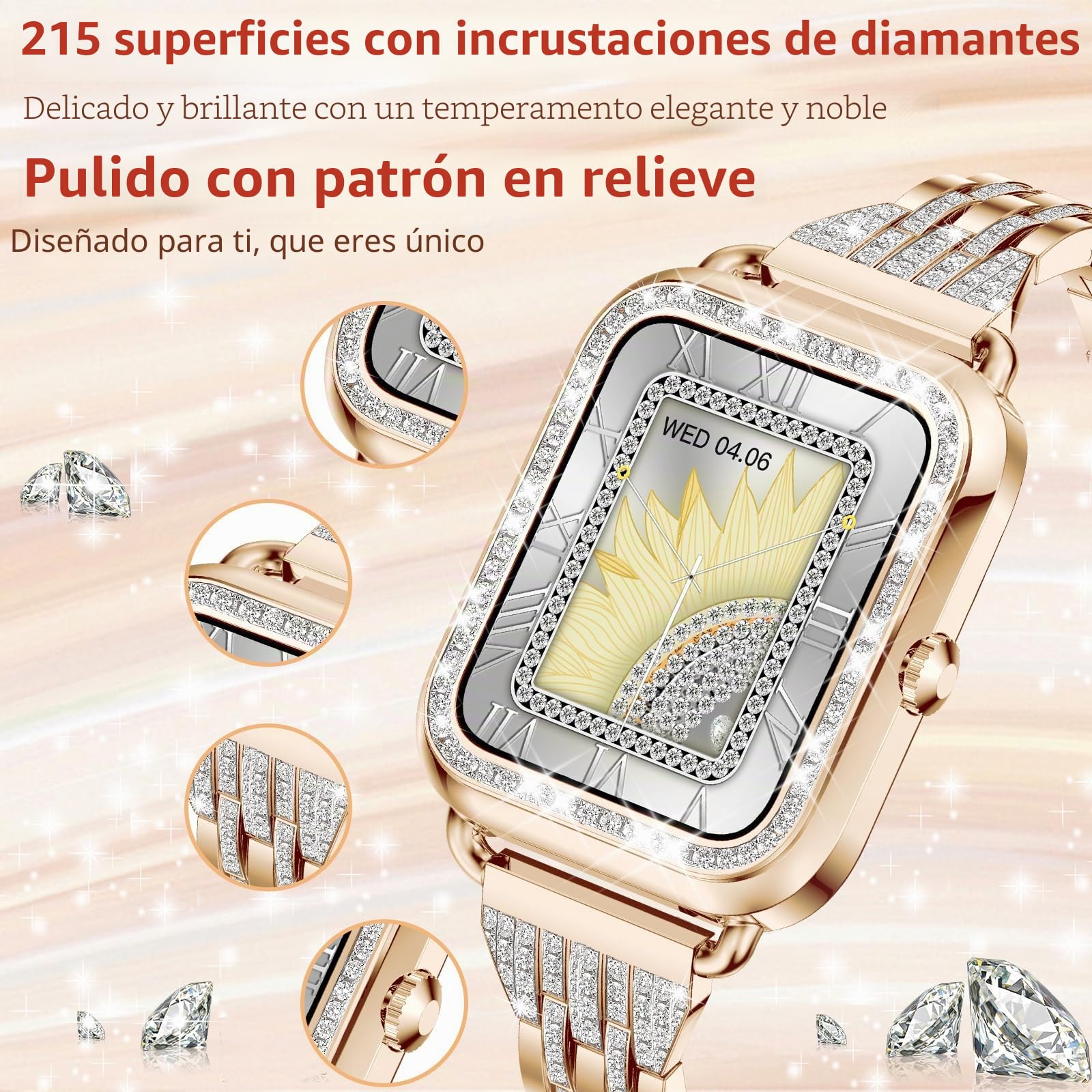 Smartwatch Mujer,Reciba y Conteste Llamadas vía Bluetooth, 1,29" Reloj Inteligente 120 Modos Deportivos,SpO2/Frecuencia Cardíaca/Sueño y Presión Arterial para Android/iOS,3 Correas