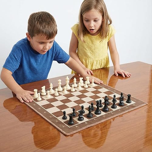 Vista 4 de Juego de ajedrez de tela plegable de 19.7 pulgadas, tablero suave marrón café con piezas estilo Staunton de 3 pulgadas, juego de ajedrez de viaje