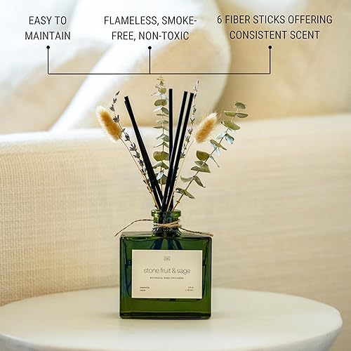 Vista 6 de Craft & Kin Christmas Reed Diffuser with Dried Flowers 5 oz Stone Fruit & Sage Scented Holiday Reed Diffusers for Home, Bathroom Scent Sticks
