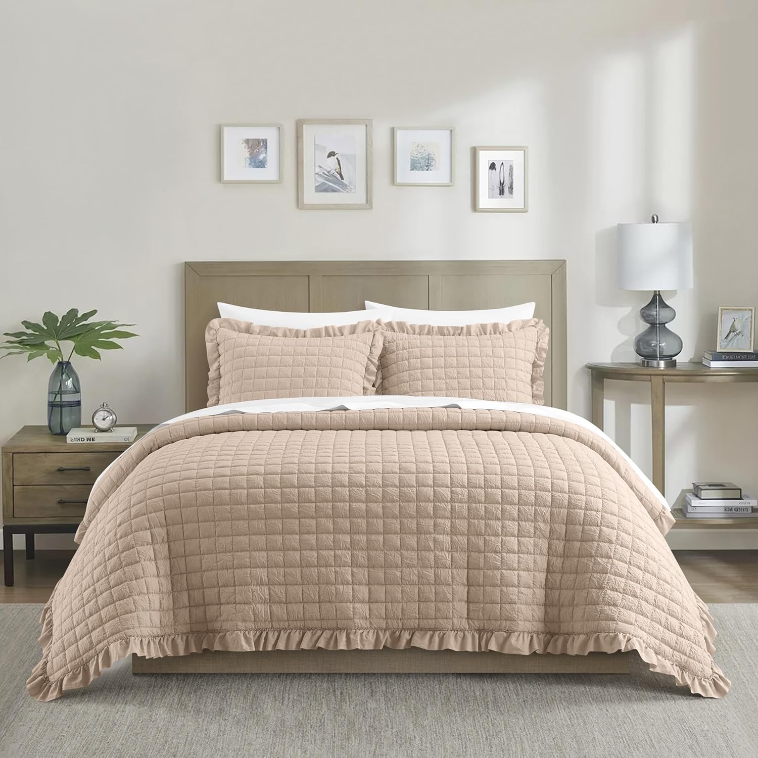 Chic Home Revel Queen Quilt Set 3-Piece Diamond Stitched Lightweight Coverlet with 2 Pillow Shams, Grey
