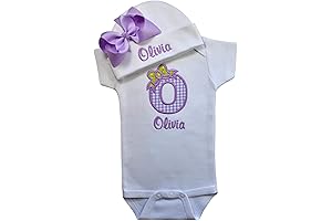 Personalized Embroidered Baby Girl Initial Bodysuit and Grosgrain Bow Hat