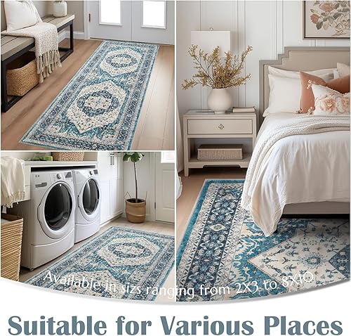 Miniatura 98 de jinchan Alfombra de Área 2x3 pies Alfombra Vintage de Entrada Lavable Bohemia Tapete Interior para Puerta Medallón Floral Tapete Pequeño para Puerta