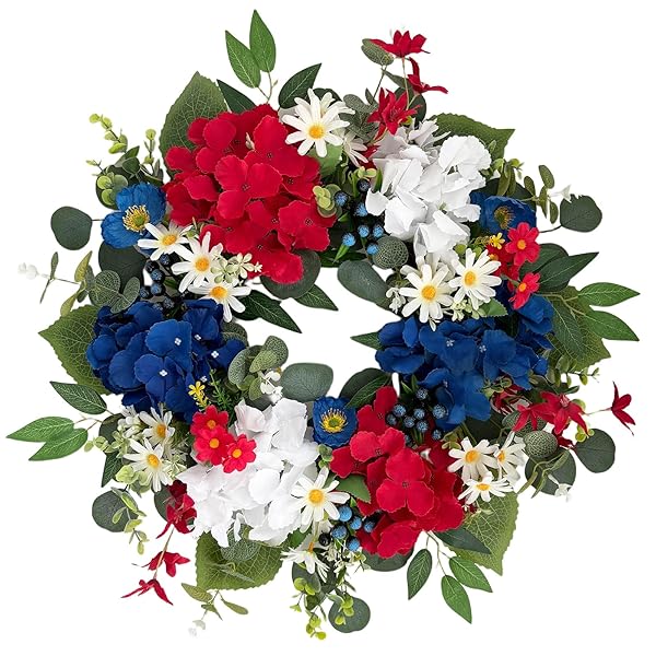 Lush Silk Hydrangea Patriotic Wreath