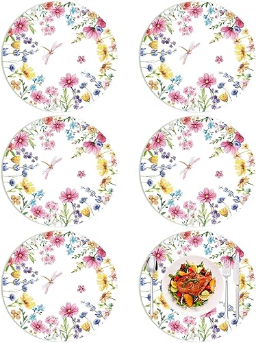 Miniatura 1 de Tarklanda Juego de 6 manteles individuales redondos de flores silvestres de primavera, de plástico, lavables, de plástico, 13.4 pulgadas, para