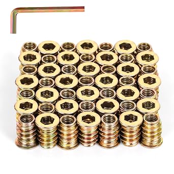 3/8"-16 x 25mm Threaded Inserts for Wood, Hex Drive Wood Nut Inserts, Exceptional Threaded Insert Nuts for Furniture, Wooden Products & Models, 50 PCS