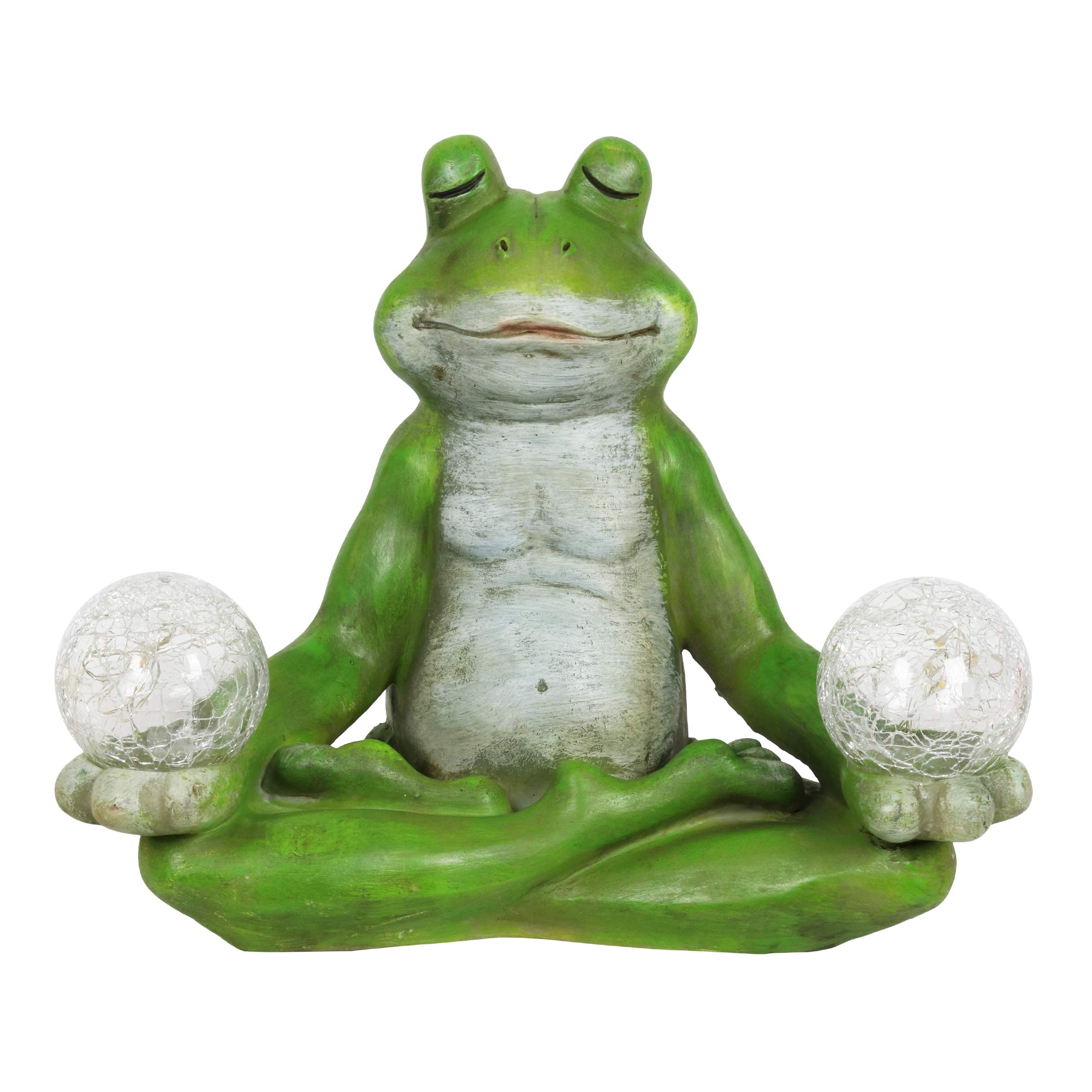 Exhart Solar Yoga Frog Holding 2 Glass Balls Garden Statue Hand