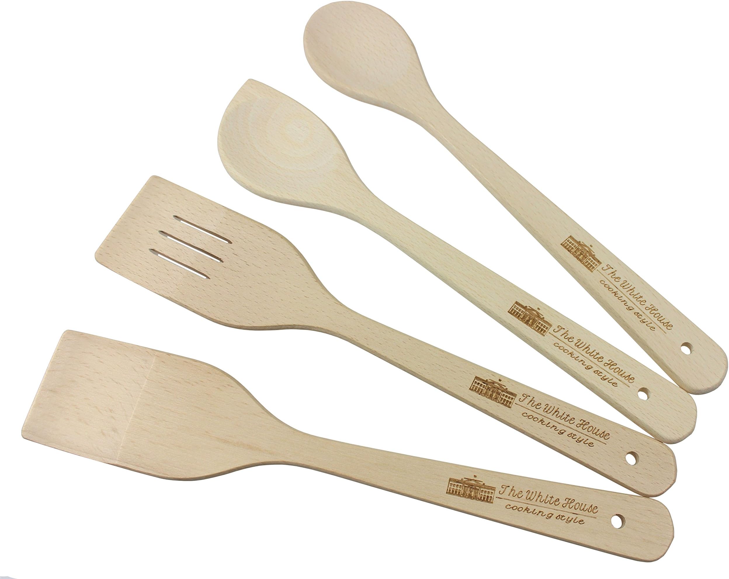 The White House cooking style wooden spoons, disposable wooden spoons. 12-Inch Long Handle Wooden Cooking Mixing Spoons, Beechwood. Kitchen Spoons & Spatulas Set of 4 utensils.
