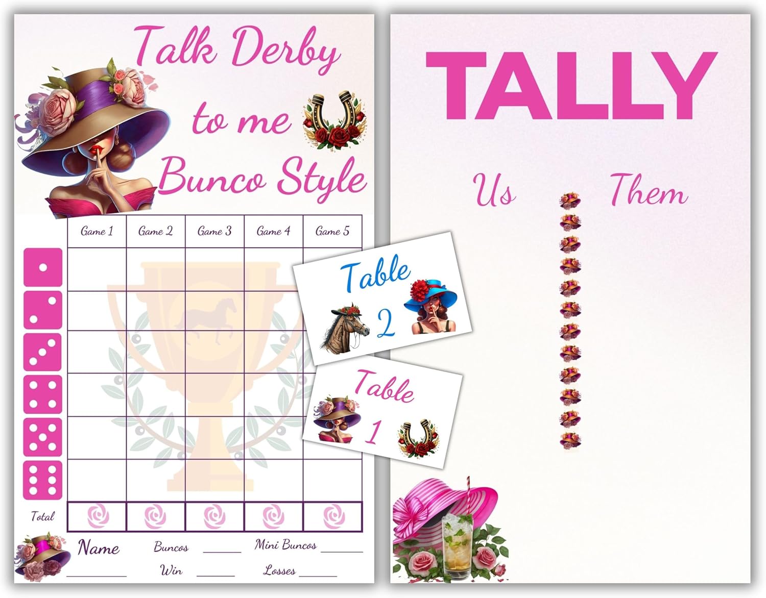 Derby - Race Day Derby Bunco Game Kit – Includes Score Sheets, Tally Sheets, Ghost Player Card, Bunco Card – Fun Themed Game for Up to 20 Players