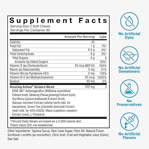 Miniatura 6 de FORCE FACTOR Increíble Ashwa para aliviar el estrés, la memoria, la concentración y el apoyo inmunológico, suplemento de Ashwaganda con Ashwagandha