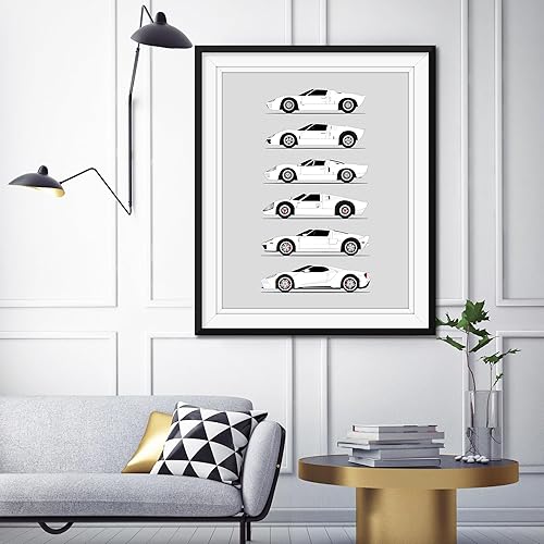 Vista 6 de Handmade Poster compatible with Ford GT Generation and Print of Ford GT40 - White Cars with Blue Stripes, 11x14" Metallic Print (Unframed)-Gift Car