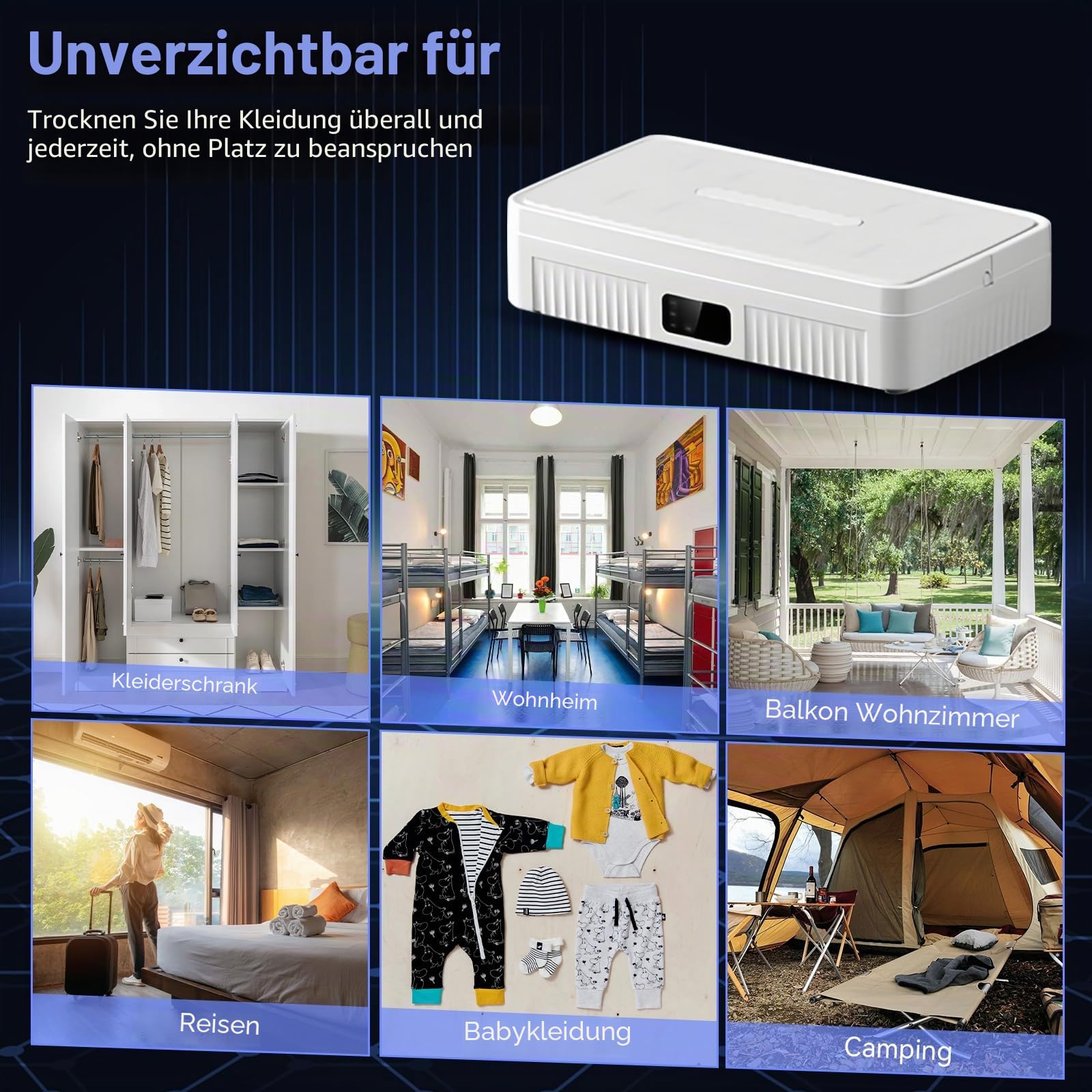 Elektrischer Wäschetrockner 1300 W mit Rollen und 2-stöckigen Gestellen | faltbar und ohne Installation, Wäschetrockenschrank, 500L Fassungsvermögen, 4-Stunden-Timer und Fernbedienung, EU-Stecker
